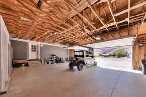 Huge 1200 sqft garage (3 car) with tons of storage, shelving, and work bench