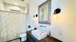 Full bathroom with vanity and toilet