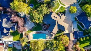 Drone / aerial view of a pool area