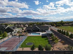 Aerial view of a mountain backdrop
