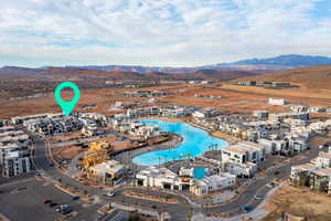 Aerial view of property's location with mountains