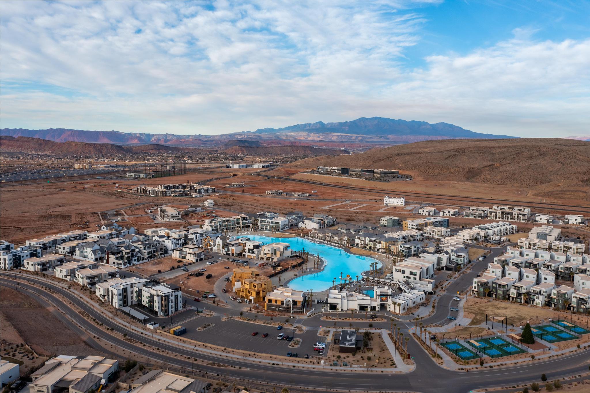 Drone / aerial view of a mountain backdrop