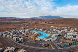 Drone / aerial view of a mountain backdrop