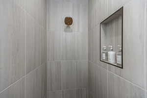 Bathroom view of tiled shower