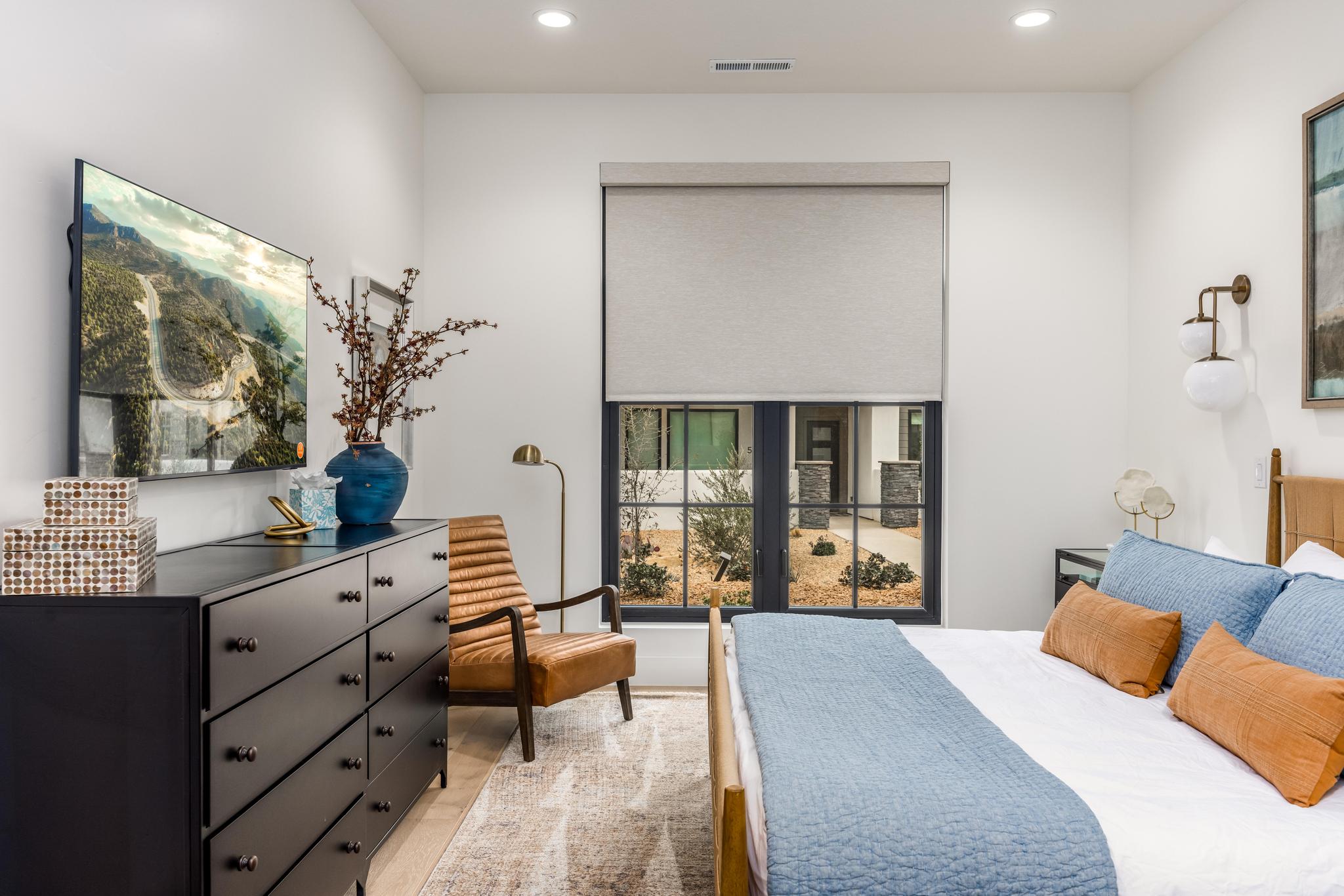 Bedroom with recessed lighting