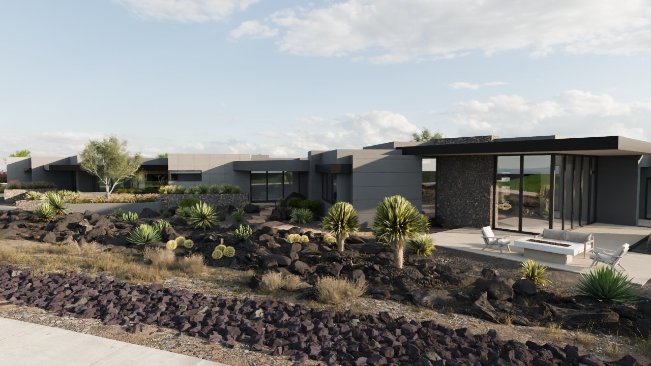 Rear view of house featuring a patio and stone siding