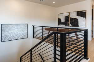 Unfurnished office with recessed lighting and light wood-style floors