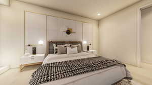 Bedroom with recessed lighting and light wood-style flooring