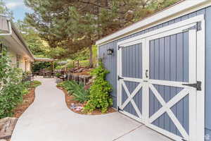 C ement walkways and storage shed