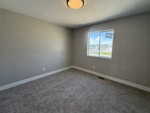 Unfurnished room featuring carpet flooring and a textured ceiling