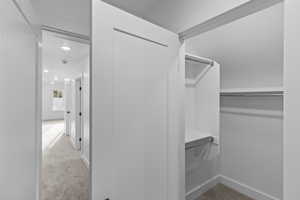 Bedroom 3 walk in closet with light carpet