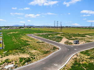 Bird's eye view of a mountainous background