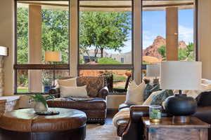 Living room featuring a mountain view
