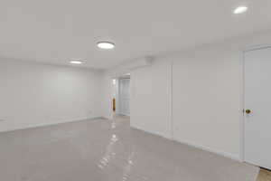 Basement family room with new carpet