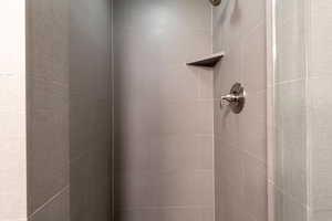 Bathroom view of a tile shower