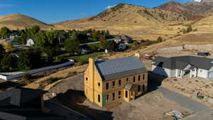 View of mountain background with nearby suburban area