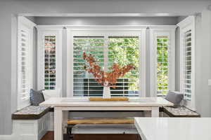 Dining room featuring breakfast area, healthy amount of natural light, and wood finished floors
