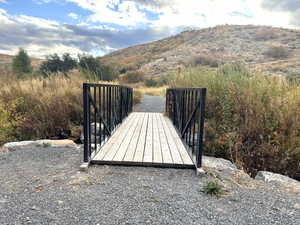 Wooden terrace with a mountain view
