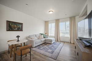 Living room featuring wood finished floors and baseboards