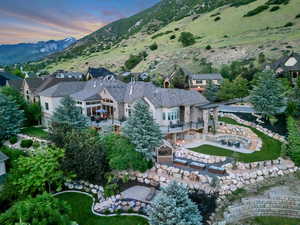 Aerial view at dusk of a mountain view