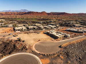 Aerial perspective of suburban area featuring mountains
