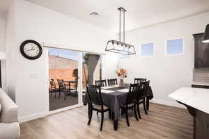 Dining area featuring light wood-type flooring