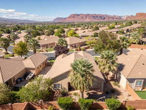 Aerial perspective of suburban area featuring mountains