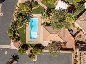 Aerial view of a pool