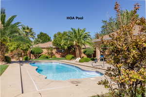 Outdoor pool with a patio area