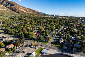 Aerial overview of property's location featuring mountains