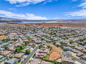 Aerial view of residential area with mountains