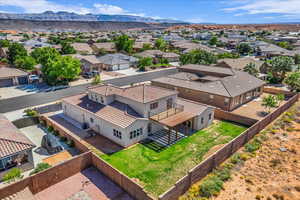 Aerial perspective of suburban area with mountains