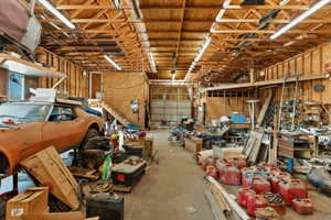 Garage featuring a workshop area