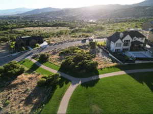 Drone / aerial view of a mountain backdrop