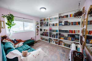 Sitting room with a textured ceiling
