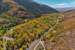 Drone / aerial view of a mountain backdrop