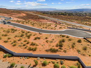 Bird's eye view of mountains and a desert landscape