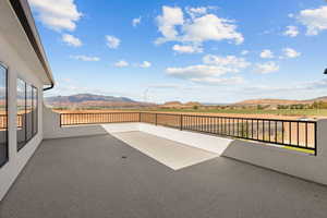 View of patio / terrace with a mountain view