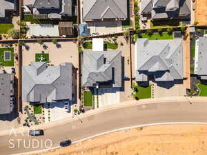 Aerial view of residential area with property parcel outlined