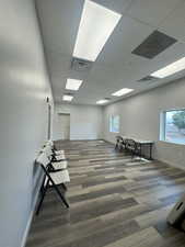 Home office featuring a paneled ceiling and wood finished floors
