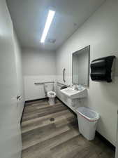 Bathroom with toilet and dark wood-style floors