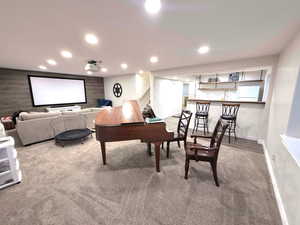 Home office featuring recessed lighting and light wood-style floors