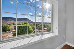 Detailed view of mountains and wood finished floors
