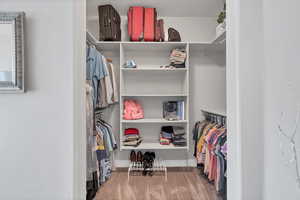 Spacious closet with light wood-type flooring