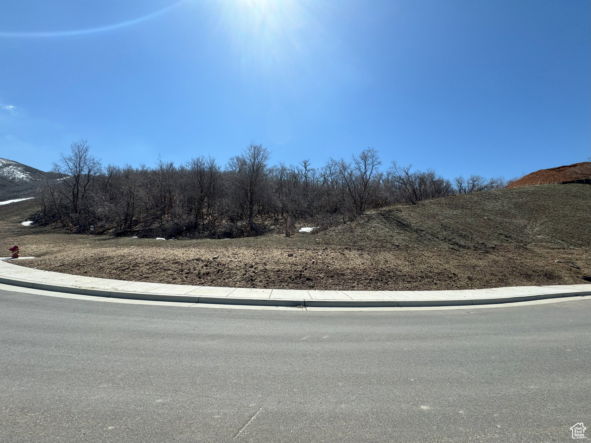 View of asphalt road with sidewalks and curbs