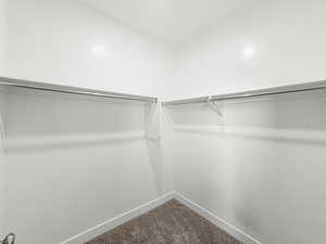 Walk in closet with dark carpet