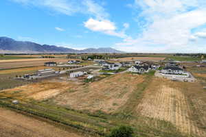 Overview of rural landscape featuring mountains