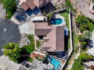 Aerial view of a pool