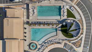 Aerial view of a pool