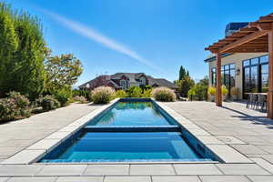 View of swimming pool with a patio area and a pool with connected hot tub